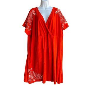 SERENADA Sleepwear Dress Plus 3X Scarlet Floral Embroidered V-neck Short Sleeve